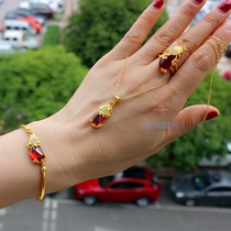 Sand gold red corundum gemstone Pixiu three-piece set copper plated gold ring bracelet necklace bracelet set with diamonds for men and women lucky