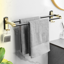 Towel rack non-perforated toilet bathroom suction cup hanger towel rack Nordic household multifunctional double pole holding rod