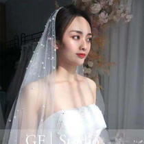 (Ritual Long Yarn) Korean-style Pearl Gardrill Double Trailing Head Yarn Bride Wedding head yarn White Photography