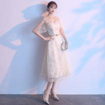 Champagne evening dress female 2021 New Party graduation performance small dress thin bridesmaid dress long