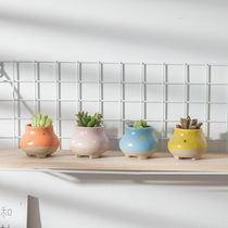 Korean mini thumb control Mini Multi-meat flowerpot meat ceramic rough pottery balcony green plant cute cartoon hand-painted
