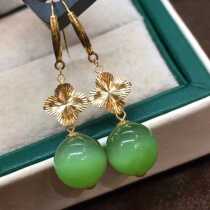 18k gold inlaid with natural and Athleta jade 9 5mm Yuanzhu Cat Eye Pendant Ice Bottom Female First-line Eye Transshipment Pearl Ear Hook