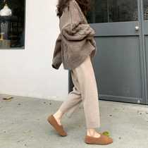 Knitted radish halon pants childrens pants new loose white straight tube wide leg grandma spring and autumn nine points high waist hanging