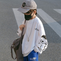 Tide Card Children Dress Children Spring Autumn Clothing Foreign Air Boy Boy Autumn Style Fried Street White Sweatshirt Cool and Handsome Jacket