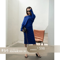 Z boss elegant commute multi-wearing styling irregular one-lined Aussie wool weasel-knit dress woman