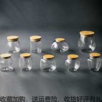 Transparent glass tea leaf jars sealed storage tank size tea doublewood lid tea bin outside portable Gongfu tea furniture