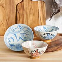 Ceramic king]Japanese imported Mino-yaki ceramics Japanese underglaze color cute cartoon bowl Rice bowl Noodle bowl Soup bowl