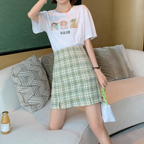 Plaid skirt women's summer 2021 new a-line skirt skirt slim hip split umbrella skirt one-step skirt