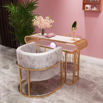 Nordic marble nail table and chair set wrought iron double-layer mall table Net Red single double manicure table