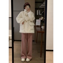 Xiaoyou MONA high-quality soft waxy lamb fluff coat female winter horn buckle small fragrance imitation rex rabbit fur