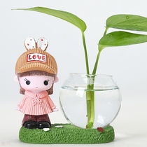 Cross-border foreign trade resin figures dolls hydroponic flower pots creative indoor water-raising copper-money grass green lotus