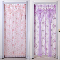 New warm bedroom partition-free perforated long curtain wedding feng shui hanging curtain lace double-layer four seasons door curtain fabric
