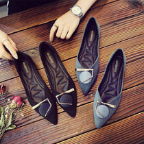 Women Shoes Summer 2022 New Single Shoe Pointed Shallow Mouth Genuine Leather Fashion Casual Black 100 Hitch Soft Bottom Flat Bottom Shoe Tide