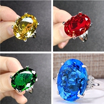 Big diamond ring props big diamond ring big ring exaggerated natural Topa ring luxury sapphire silver diamond