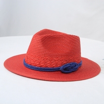 Warm red Spring and summer visor hat Blue Rope big along sunscreen hat Topper Outdoor Beach Hat Seaside Vacation Straw Hat