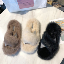 European station 2021 Spring and Autumn new hair fur slippers women wear Net red semi-drag shoes half-support shoes Hong Kong wind Muller shoes