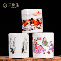 Jingdezhen ceramic pastel pen holder new Chinese home countertop study office decoration ornaments Teachers Day gift