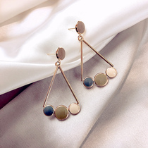 925 Silver Needle Collision Color Triangle Earrings Women Korean Temperament Net Red Long Earrings Morandi Color Geometric Stud Earrings