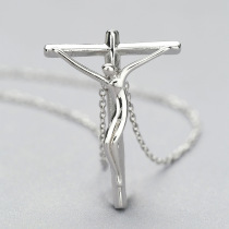 Pure silver S925 silver necklace female Korean version simple cross vegetarian silver sleeve chain silver ornament