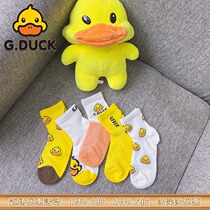 Little yellow DUCK G DUCK childrens spring and autumn socks sweat-absorbing breathable mid-line socks cartoon printed cotton socks tide