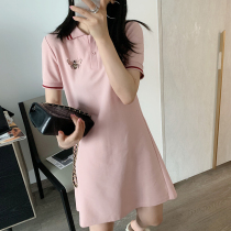 Korea counter 2021 summer New Ice Silk pink dress sweet slim small man Short Sleeve polo skirt women