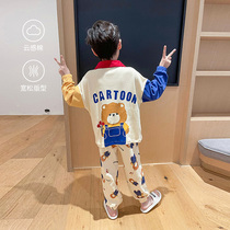 Spring childrens pure cotton pajamas long sleeve boy cute cartoon bear boys home clothes suit