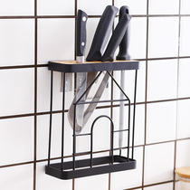 Non-perforated iron knife holder Kitchen shelf Wall-mounted kitchenware storage rack Knife kitchen knife holder can be hung on the wall