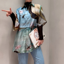 kimhekim true silk waterpainted printed 21ss spring and summer new short sleeve shirt blouses male and female tide