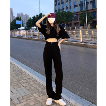 Suit wide leg pants womens pants hanging loose high waist black trousers 2021 autumn and winter straight casual mop trousers