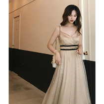 Ye Xiaoxian Heavy Industry Mesh Nail Bead V-neck suspender dress celebrity birthday party backless dress dress skirt