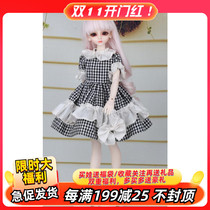 BJD doll SD doll 4 points girl dress black and white plaid bow dress (can be customized size)