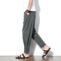 summer cotton long pants chinese style men's tang pencil pants large size loose wide leg casual pants fat