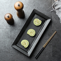 Ceramic plate 12 inch rectangular frosted black plate Japanese barbecue plate hot pot plate plate Square steak plate