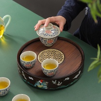 Pure Bamboo Tea Tray High-end Delicate Savings Water Style Home Living Room Tea Tea Tray Round Drain Pan Hu Peach Color