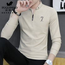  Rich bird 2021 new mens long-sleeved T-shirt Korean version of the trend polo shirt slim bottoming shirt ins top spring