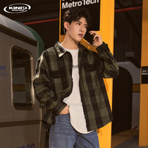 KDZ plaid shirt coat mens 2021 Spring and Autumn New Korean trend loose long sleeve couple shirt shirt