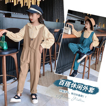 Kids Girls Strap Pants Set Cotton 2022 Fall Mid-Year Long Sleeve Shirt Kids Two-Piece Jumpsuit