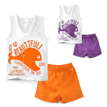 Rainbow bus boys and girls dress pure cotton whale vest sleeveless T-shirt shorts suit summer baby