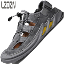 2021 new mens shoes Summer sandals Baotou Driving breathable genuine leather shoes Mens slippers casual bull gluten bottom male style