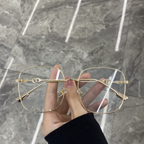 Anti-blue light radiation protection glasses Womens fashion big frame box metal frame flat mirror net red street for the same spectacle frame