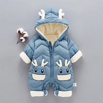 Baby jumpsuit Net red baby clothes winter thickened outer wear autumn and winter suit plus velvet clothes climbing clothes