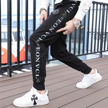 01 Autumn casual pants mens trend personality side letter printing stripes bunch feet youth sports trousers