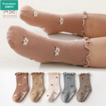 Cotton era baby socks spring and autumn pure cotton baby newborn children loose mouth baby floor socks non-slip men and women