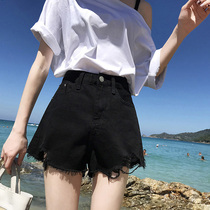 Black high-waisted denim shorts womens 2020 spring and summer new Korean version loose thin wild burr a word hot pants