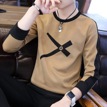 Spring and autumn mens long-sleeved t-shirt 2021 new pure cotton high-end printing thin bottoming shirt sweater autumn top