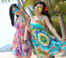 Large swing short cotton sundress dress holiday skirt beach skirt (615)