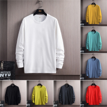 Autumn cotton loose solid color men long sleeve T-shirt Korean version of cotton round neck mens autumn base shirt clothes