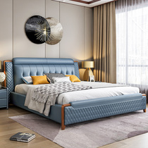 Leather bedside layer cowhide double modern simple wedding bed Master bedroom Nordic tatami leather bed light luxury furniture