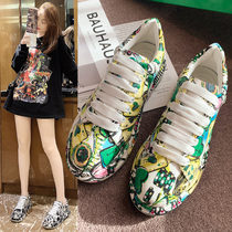 European station casual thick-soled lace-up sneakers womens 2021 burst fashion wild couple hand-painted graffiti white shoes