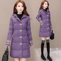 Ethnic style embroidered hooded temperament bread clothing 2019 Winter New down cotton coat womens medium length warm coat